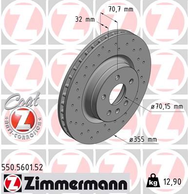 Тормозной диск ZIMMERMANN 550.5601.52 для TESLA MODEL X
