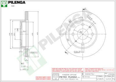 PILENGA V453 Тормозные диски  для TOYOTA DUET (Тойота Дует)