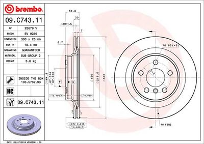 Тормозной диск BREMBO 09.C743.11 для MINI MINI