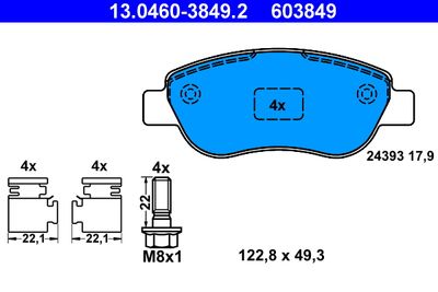 Комплект тормозных колодок, дисковый тормоз ATE 13.0460-3849.2 для FIAT ALBEA