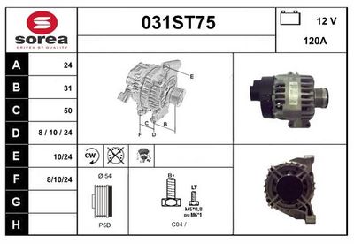 STARTCAR 031ST75 Генератор  для ALFA ROMEO MITO (955_) 1.4 (955AXB1B)