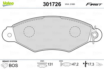 Комплект тормозных колодок, дисковый тормоз VALEO 301726 для RENAULT KANGOO
