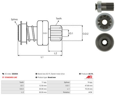 Volnoběžný převod, startér AS-PL SD2054