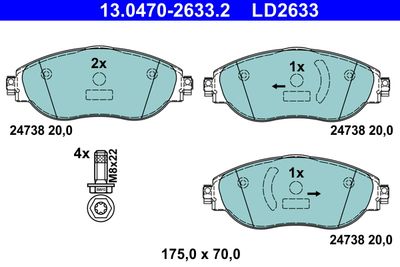 Комплект тормозных колодок, дисковый тормоз ATE 13.0470-2633.2 для VW ARTEON