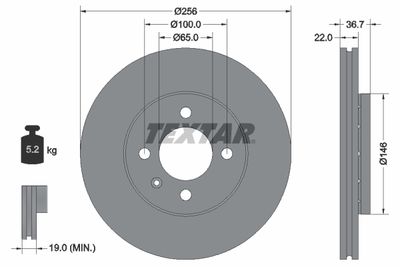 Тормозной диск TEXTAR 92287003 для SEAT Mii