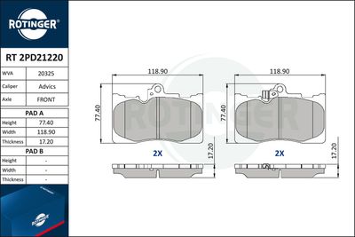 Комплект тормозных колодок, дисковый тормоз ROTINGER RT 2PD21220 для LEXUS RC