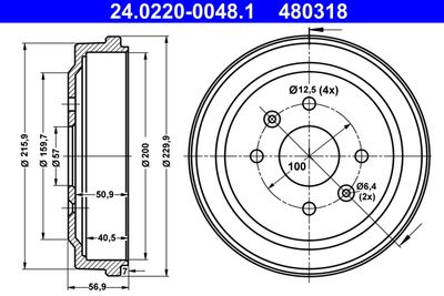 Тормозной барабан ATE 24.0220-0048.1 для CHEVROLET SPARK