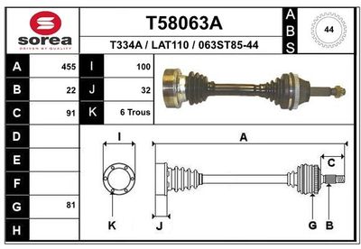 Приводной вал EAI T58063A для LANCIA DELTA