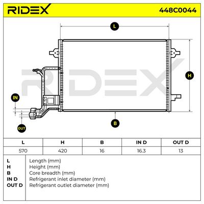 кондензатор, климатизация RIDEX 448C0044