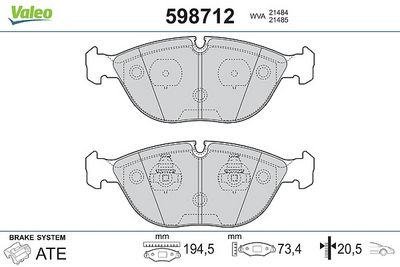 комплект спирачно феродо, дискови спирачки VALEO 598712