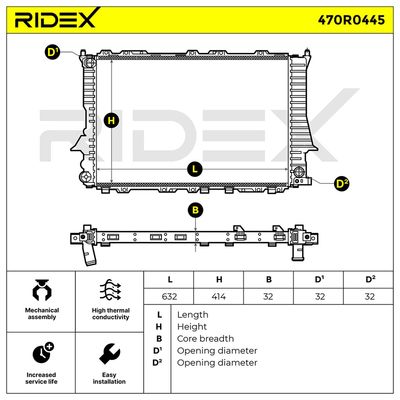 радиатор, охлаждане на двигателя RIDEX 470R0445