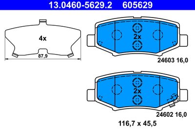 Комплект тормозных колодок, дисковый тормоз ATE 13.0460-5629.2 для JEEP WRANGLER