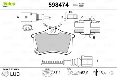 Комплект тормозных колодок, дисковый тормоз VALEO 598474 для OPEL CROSSLAND