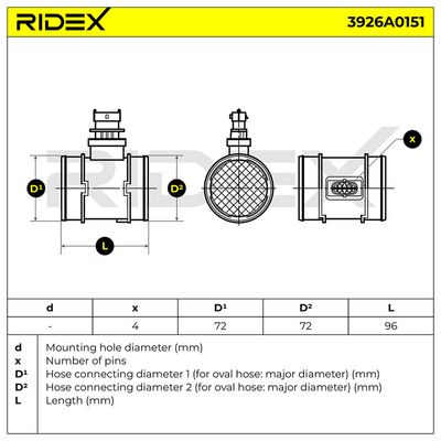 въздухомер-измерител на масата на въздуха RIDEX 3926A0151