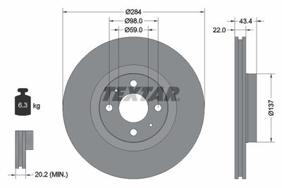 Тормозной диск TEXTAR 92053500 для FIAT QUBO