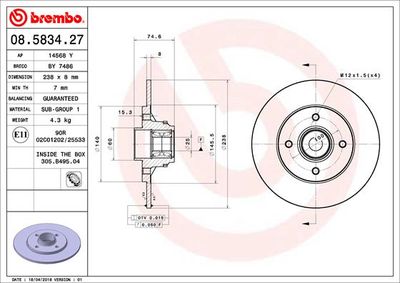 BREMBO Remschijf PRIME LINE - With Bearing Kit (08.5834.27)