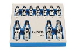 Laser Tools Tamperproof U/J Star Socket Bit Set 1/4"D, 3/8"D 11pc