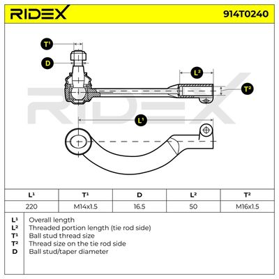 накрайник на напречна кормилна щанга RIDEX 914T0240