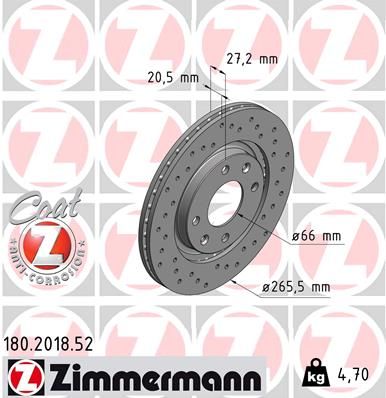 Тормозной диск ZIMMERMANN 180.2018.52 для PEUGEOT 305