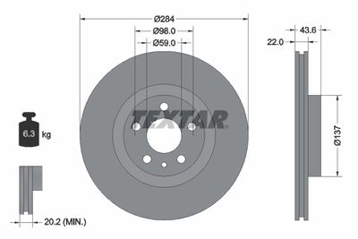 Тормозной диск TEXTAR 92046803 для ALFA ROMEO GT