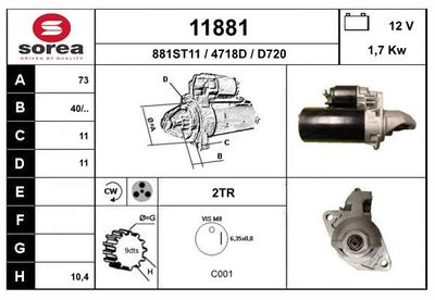 EAI 11881 Стартер  для LAND ROVER DEFENDER Cabrio (L316) 3.9 4x4