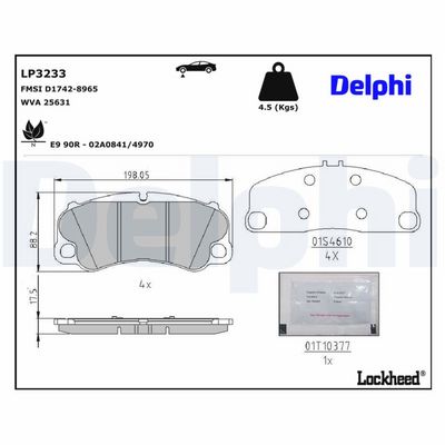 комплект спирачно феродо, дискови спирачки DELPHI