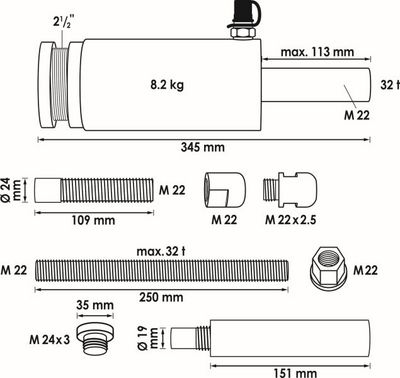 Hydrauliikkasylinteri, ulosvedin VIGOR V2874