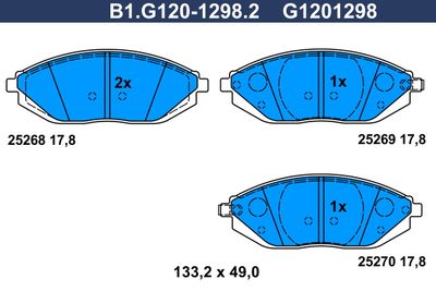 Комплект тормозных колодок, дисковый тормоз GALFER B1.G120-1298.2 для CHEVROLET SPARK