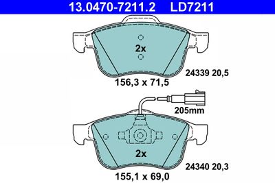 Комплект тормозных колодок, дисковый тормоз ATE 13.0470-7211.2 для ALFA ROMEO BRERA