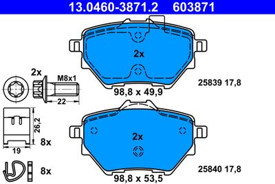 Комплект тормозных колодок, дисковый тормоз ATE 13.0460-3871.2 для PEUGEOT RIFTER