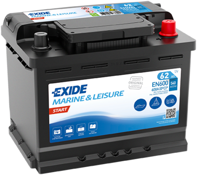 Batterij EXIDE 12V 62Ah/540A (EN) MARINE/RV  (EN) START (R+ standaard terminal) 242x175x190 B00 - geen montageflens (beginnen)