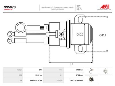 Solenoid, startmotor AS-PL SS5070