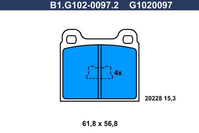 Комплект тормозных колодок, дисковый тормоз GALFER B1.G102-0097.2 для AUDI 50