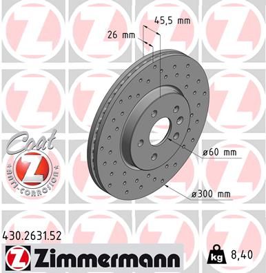 Тормозной диск ZIMMERMANN 430.2631.52 для CHEVROLET TRAX