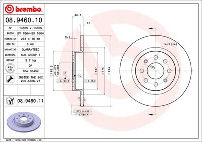 Тормозной диск BREMBO 08.9460.10 для ABARTH PUNTO