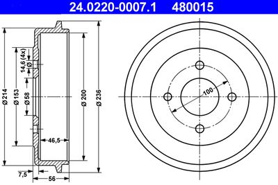 Тормозной барабан ATE 24.0220-0007.1 для BMW 1500-2000