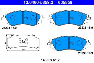 Комплект тормозных колодок, дисковый тормоз ATE 13.0460-5859.2 для CHEVROLET NUBIRA