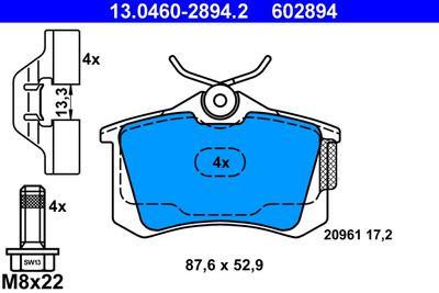 Комплект тормозных колодок, дисковый тормоз ATE 13.0460-2894.2 для SEAT AROSA