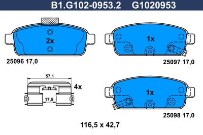 GALFER B1.G102-0953.2 Тормозные колодки и сигнализаторы  для CHEVROLET  (Шевроле Траx)