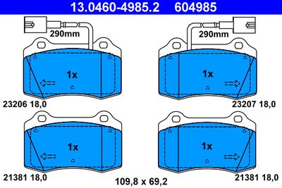 Комплект тормозных колодок, дисковый тормоз ATE 13.0460-4985.2 для ALFA ROMEO 147