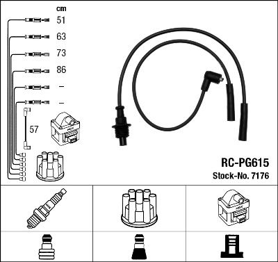 Комплект проводов зажигания NGK 7176 для PEUGEOT 205