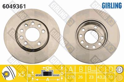 GIRLING 6049361 Тормозные диски для OPEL CORSA D (S07) 1.7 CDTI (L08, L68) GIRLING 6049361 Тормозные диски для OPEL CORSA D (S07) 1.7 CDTI (L08, L68)