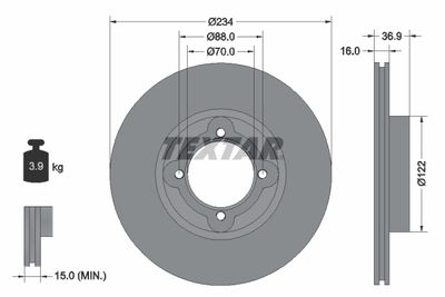Тормозной диск TEXTAR 92114000 для DAIHATSU MOVE