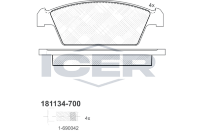комплект спирачно феродо, дискови спирачки ICER 181134-700
