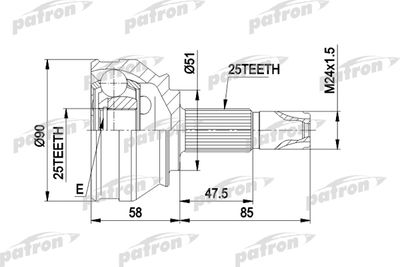 Шарнирный комплект, приводной вал PATRON PCV1258 для FIAT MULTIPLA