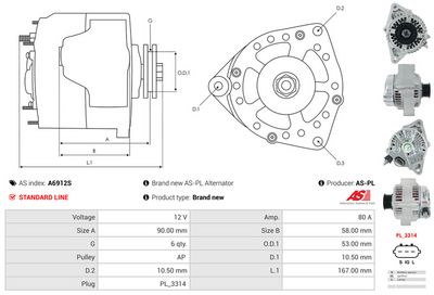 GENERATOR / ALTERNATOR AS-PL A6912S 4