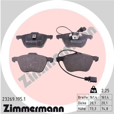 Комплект тормозных колодок, дисковый тормоз ZIMMERMANN 23269.195.1 для FIAT PREMIO