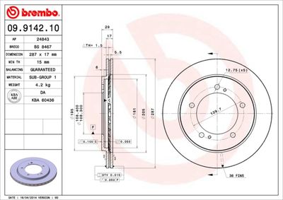 Тормозной диск BREMBO 09.9142.10 для CHEVROLET TRACKER