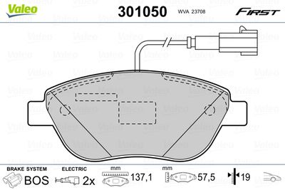 Комплект тормозных колодок, дисковый тормоз VALEO 301050 для ABARTH 500
