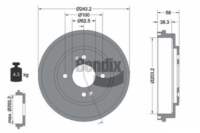 BENDIX Braking BDM1092 Тормозной барабан  для HYUNDAI GETZ (TB) 1.6